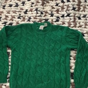 Vintage J.G. Hook 100% Shetland Wool Green Cable Knit Sweater, Size Small